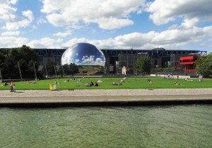 A view of the Géode and the canal de l'Ourcq