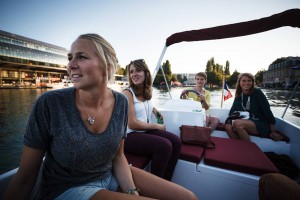 Girls on boat (model OPEN) on the Bassin de la Villette