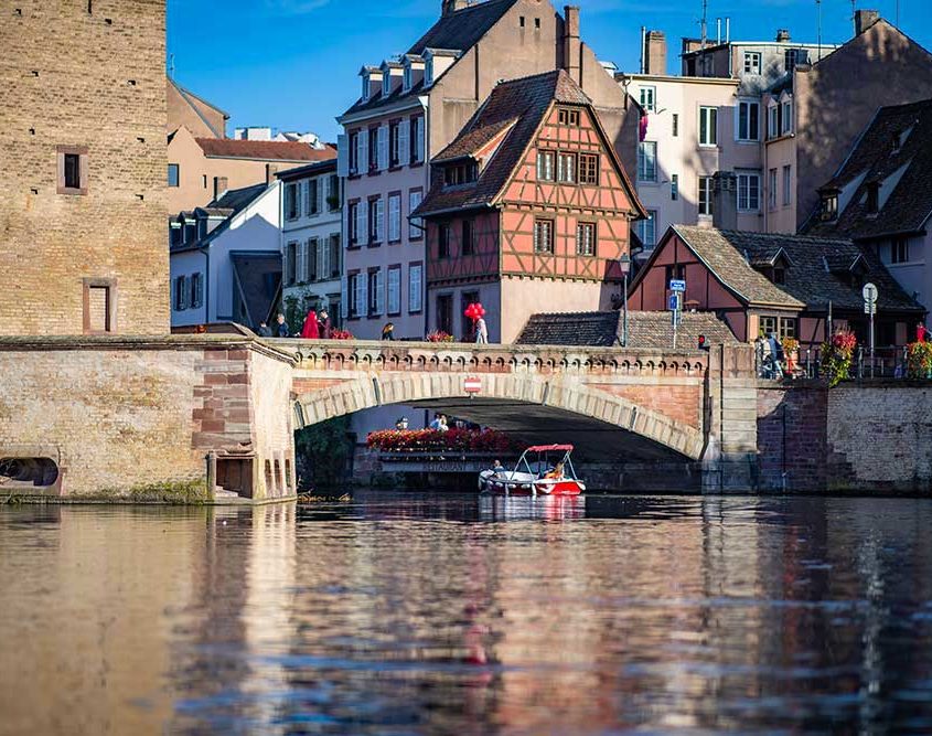 The center of Strasbourg with our electric boats